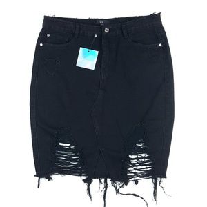 Missguided Women's Distressed Denim Midi Skirt